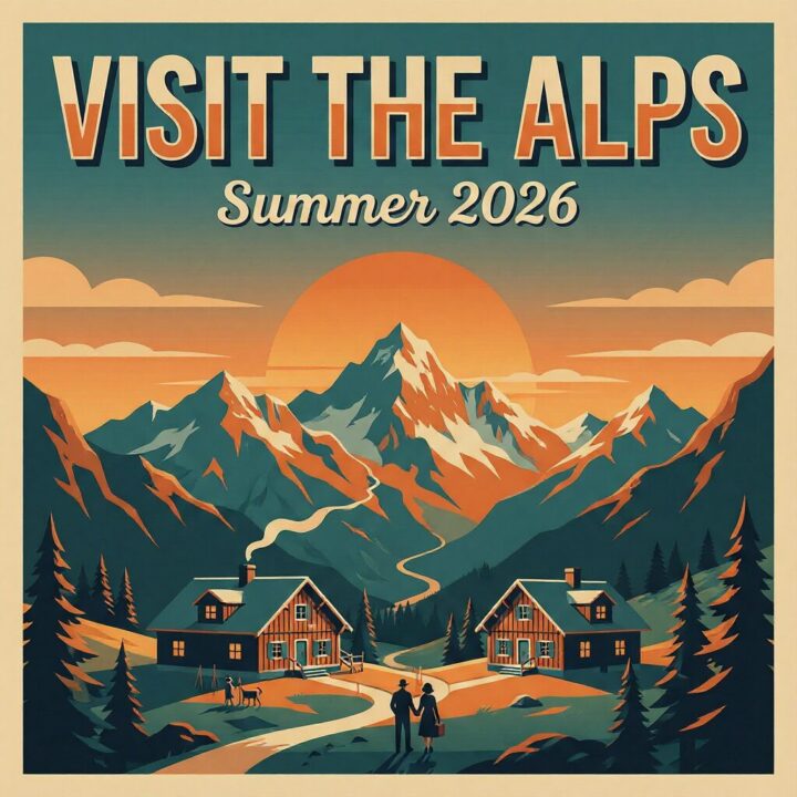 Boogu-Image Turboで生成した『VISIT THE ALPS』のレトロ風ポスター画像