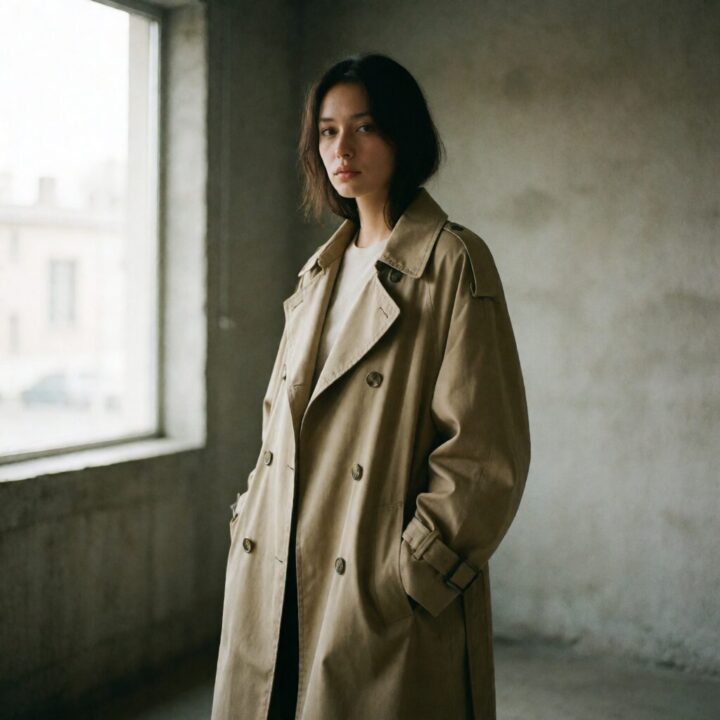 Krea 2 Turboで生成したサンプル2（トレンチコートの女性のファッション写真風）