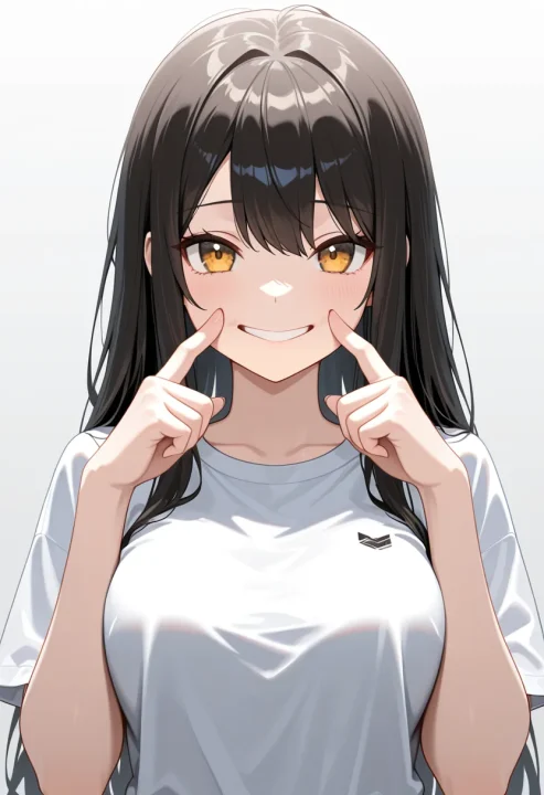指で口角を上げる笑顔の生成例