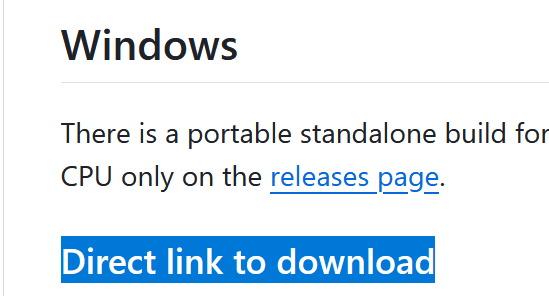 公式READMEのDirect link to downloadの場所