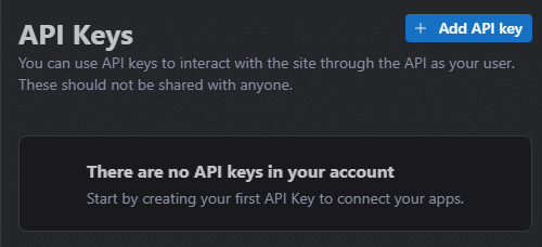 API KeysページのAdd API keyボタン
