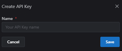 API Keyの名前を入力するCreate API Key画面