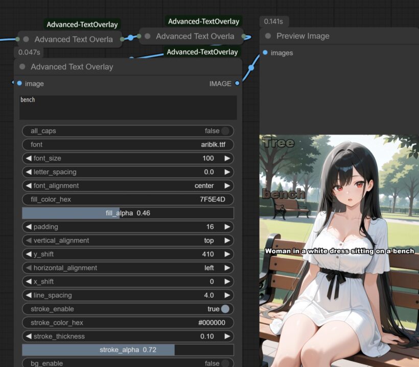 複数のAdvanced Text Overlayを組み合わせて位置や書式の異なる文字を重ねた例