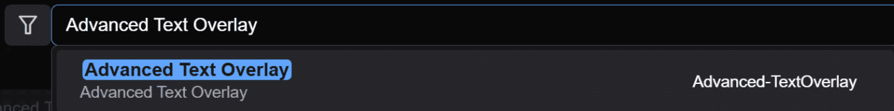 ComfyUIのノード検索でAdvanced Text Overlayを追加する画面