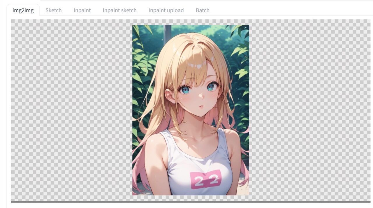 ABG Removerで処理する女性イラストをimg2imgに読み込んだ画面