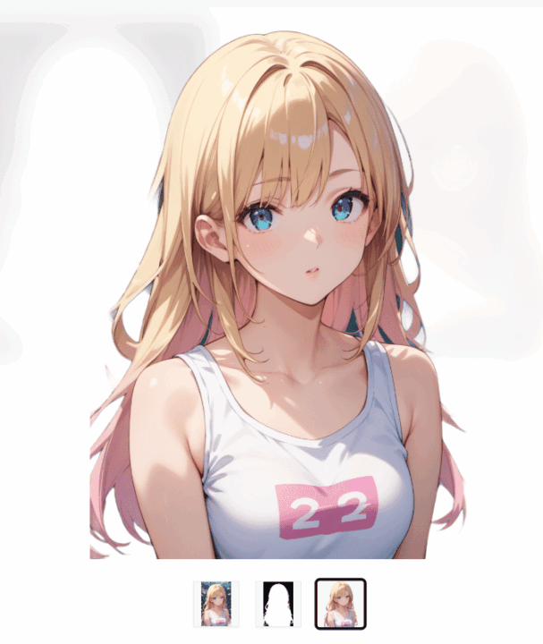ABG Removerの出力一覧と背景を除去した女性イラスト