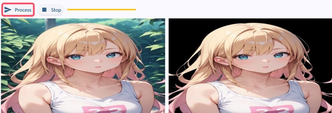 Transparent-BackgroundのProcess実行後に表示された背景除去前後の画像