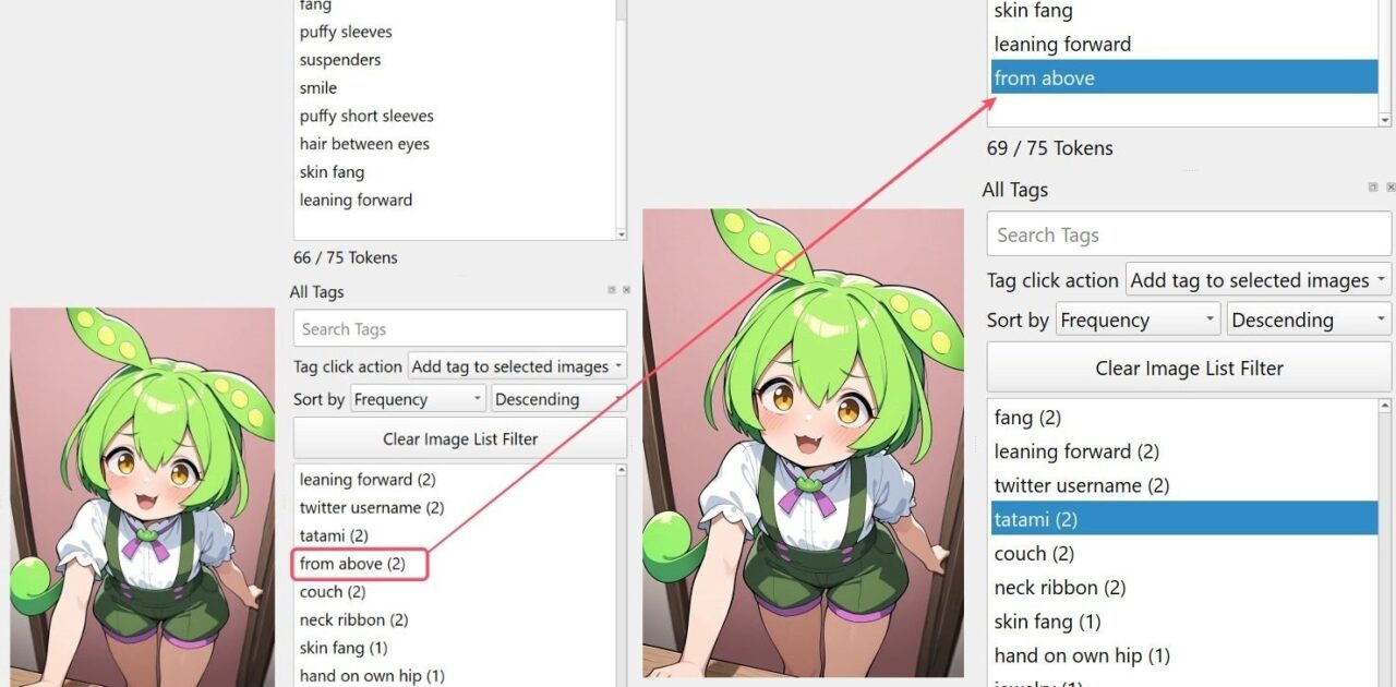 Add tag to selected imagesでfrom aboveを追加する