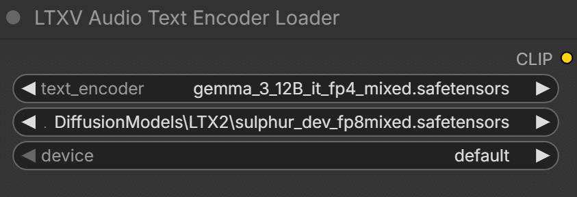 LTXV Audio Text Encoder Loaderノードの設定画面