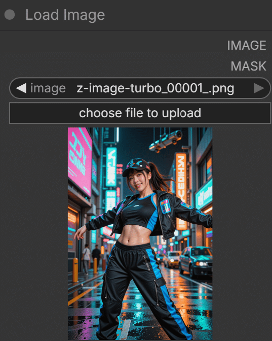 Load Imageノードで元画像を読み込む画面