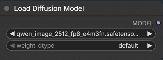 Load Diffusion ModelでQwen-Image-2512のFP8モデルを選択した設定