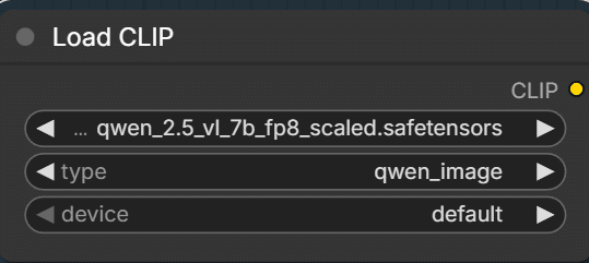 Load CLIPでQwen 2.5 VLのText Encoderとqwen_imageを選択した設定