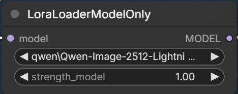 LoraLoaderModelOnlyでQwen-Image-2512 Lightning LoRAを選択した設定