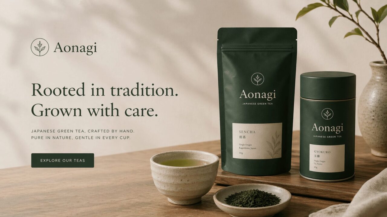 日本茶ブランドAonagiの横長Webサイト用広告