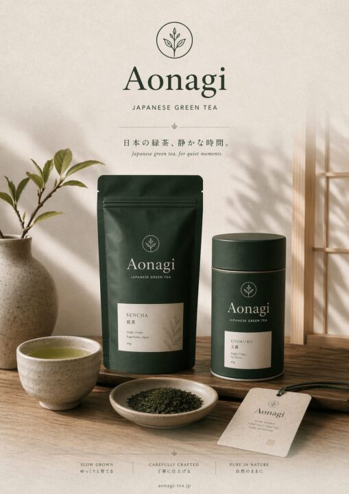 日本茶ブランドAonagiの店舗用縦長ポスター