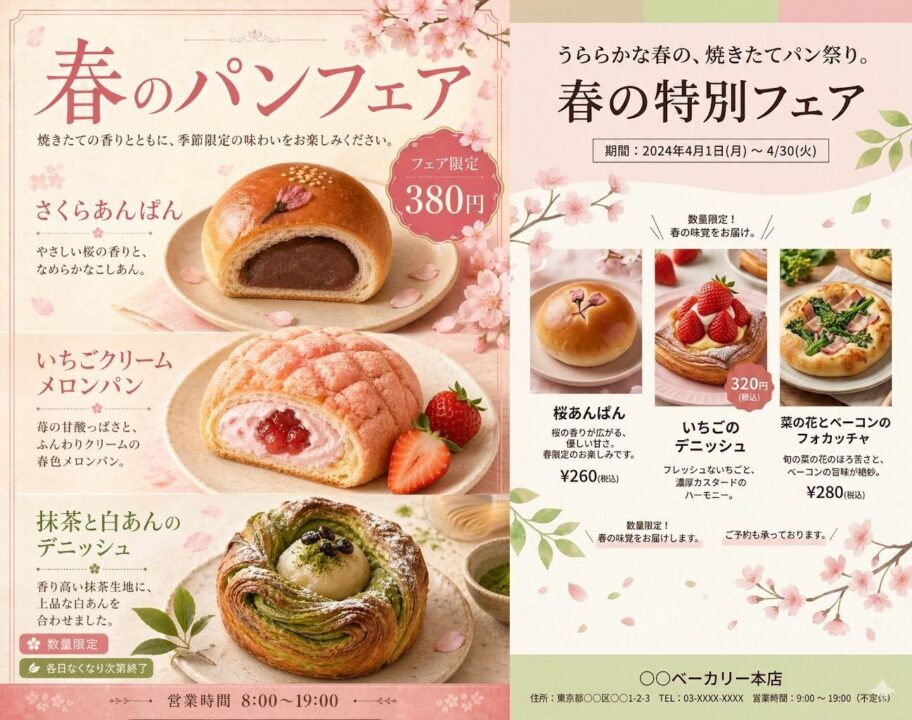 Nano Bananaで生成した春のパンフェアの日本語ポスター