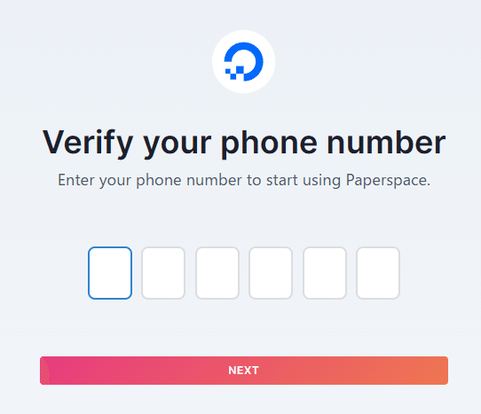 paperspaceの認証番号入力画面