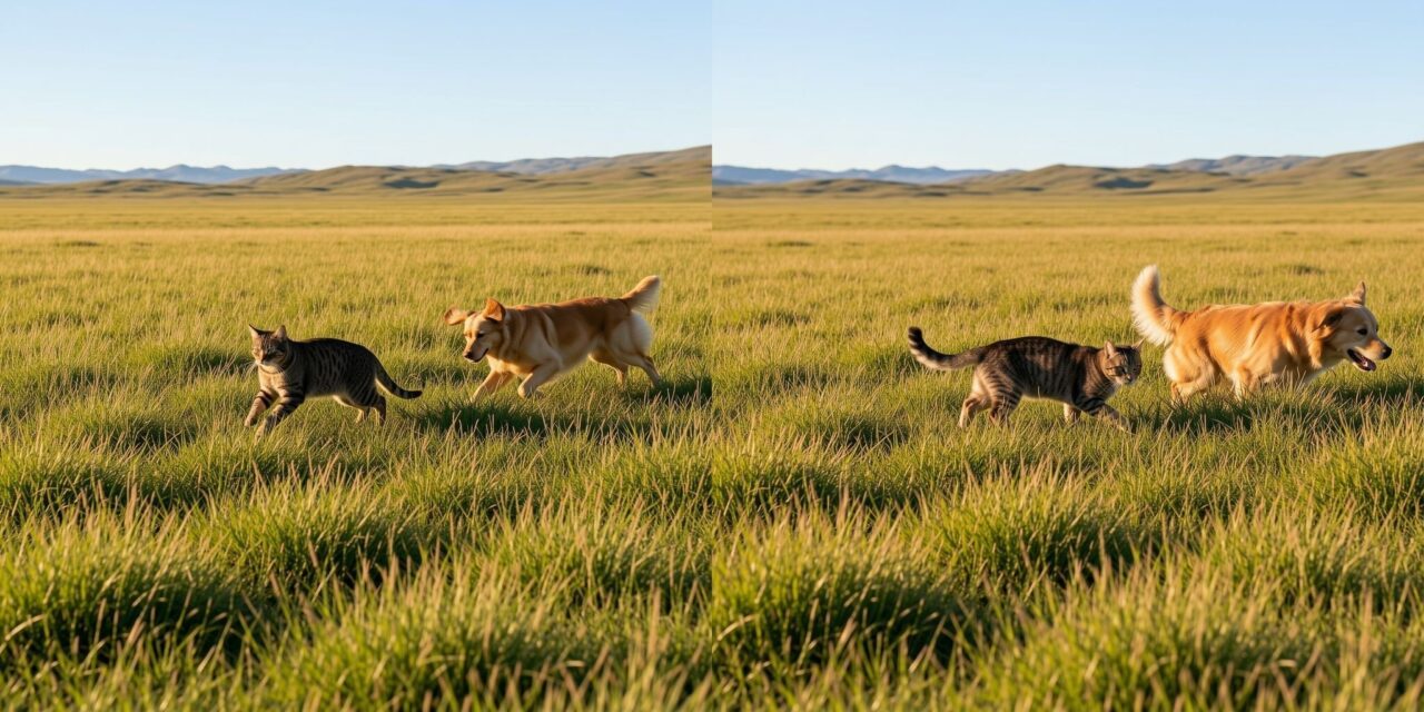 非量子化の9B baseとfp8版で生成した草原の犬と猫の比較