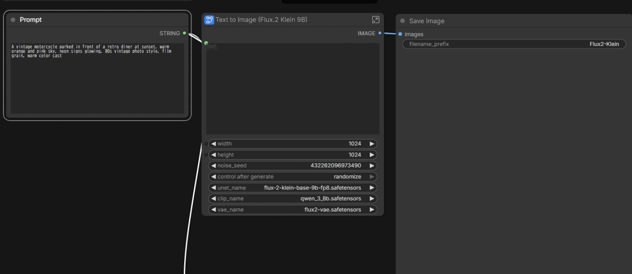 Text to Image (Flux.2 Klein 9B)のSubgraphにモデルとプロンプトを設定した画面