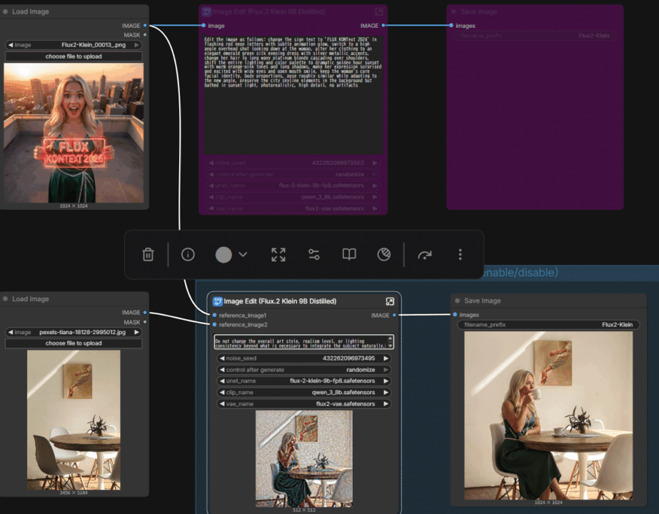 Image Edit (Flux.2 Klein 9B Distilled)のワークフロー