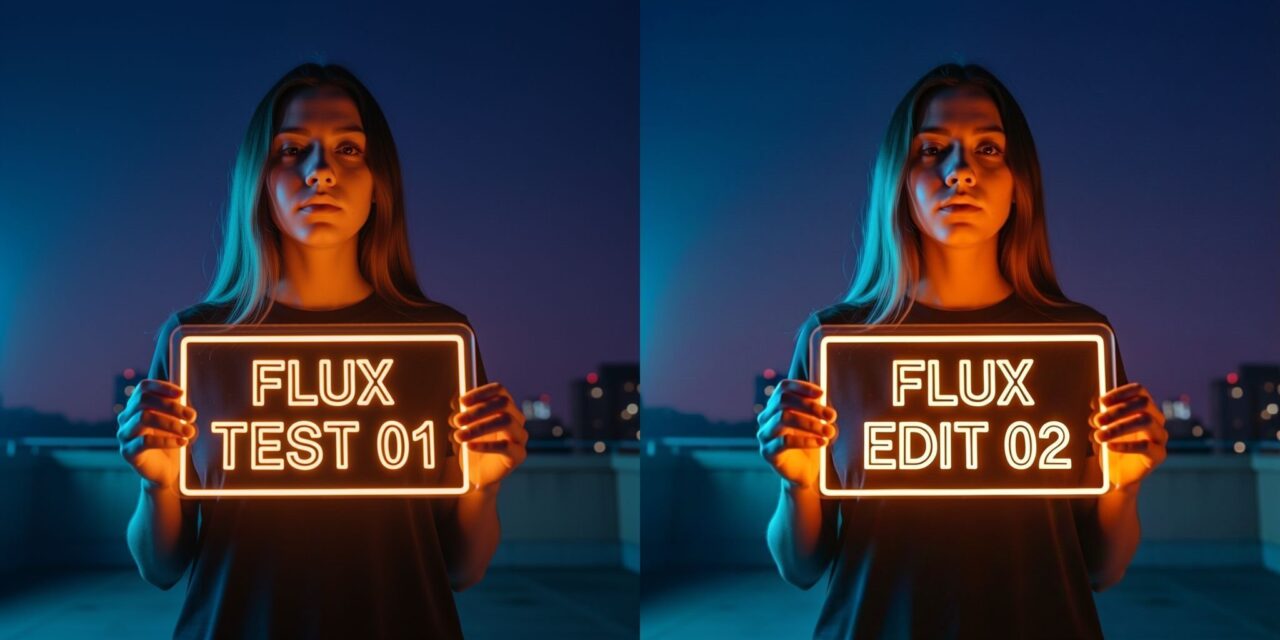 4B baseでネオンサインの文字をFLUX EDIT 02へ書き換えた比較