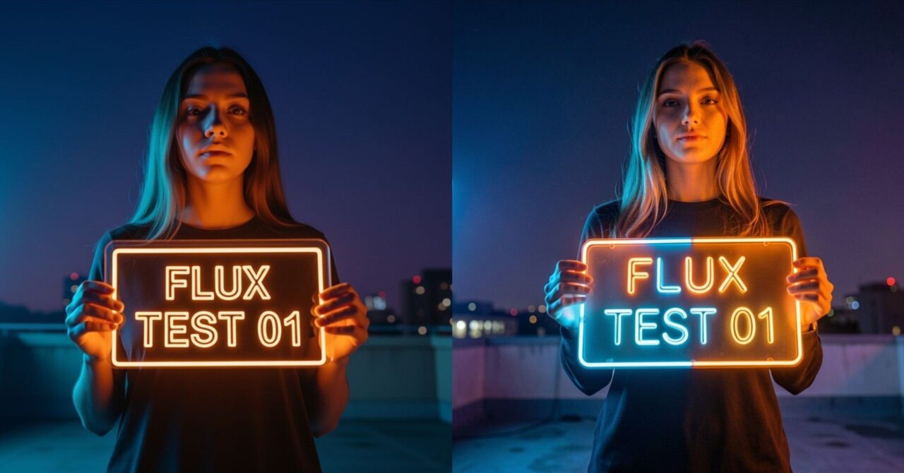 FLUX.2-kleinで生成したネオンサインを持つ女性の作例