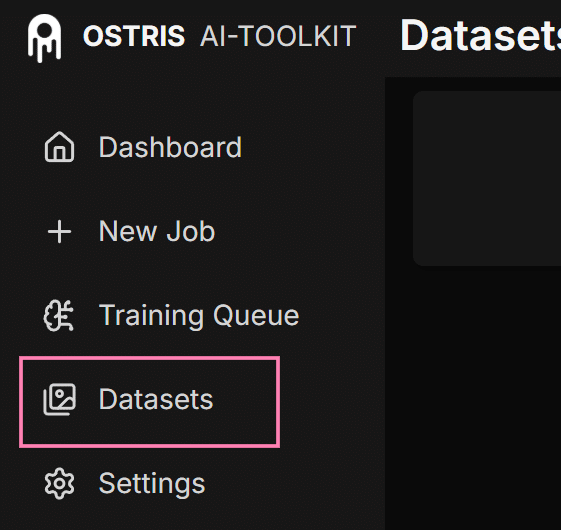AI ToolkitのDatasets画面