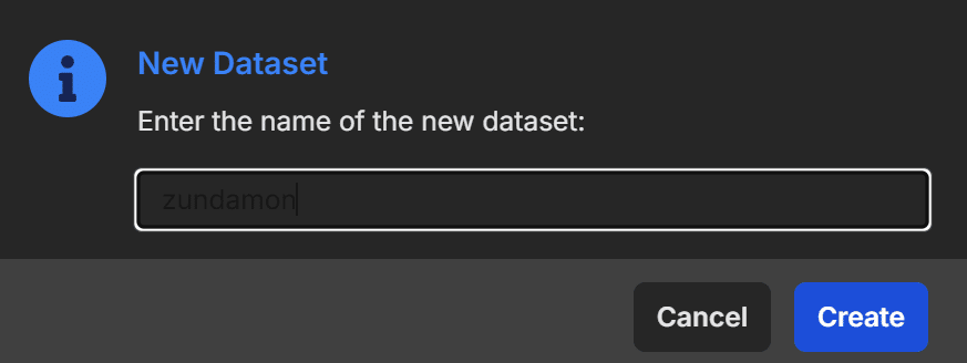 新しいDatasetに名前を付けて作成する画面