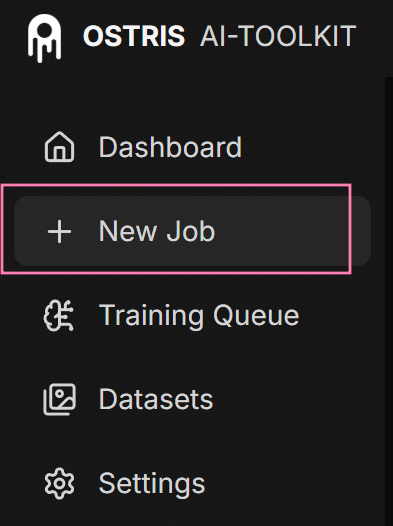 AI Toolkitのジョブ作成（New job）画面