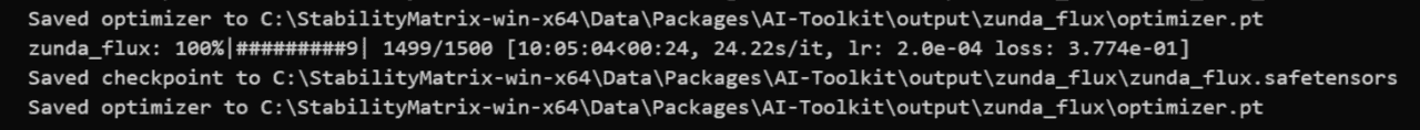 学習が完了しSaved checkpointと表示されたLog