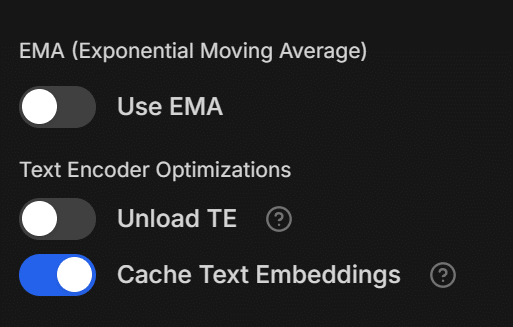 Cache Text EmbeddingsをONにした設定