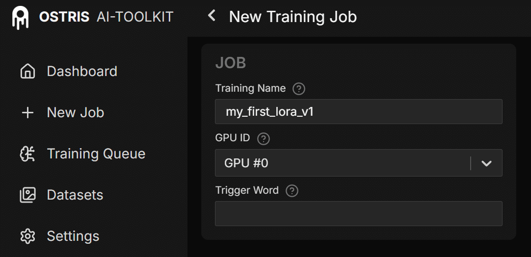 AI ToolkitのWeb UIの画面