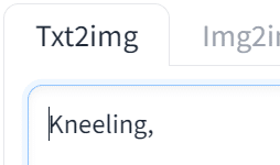 Kneelingが自動入力されたtxt2imgのプロンプト欄