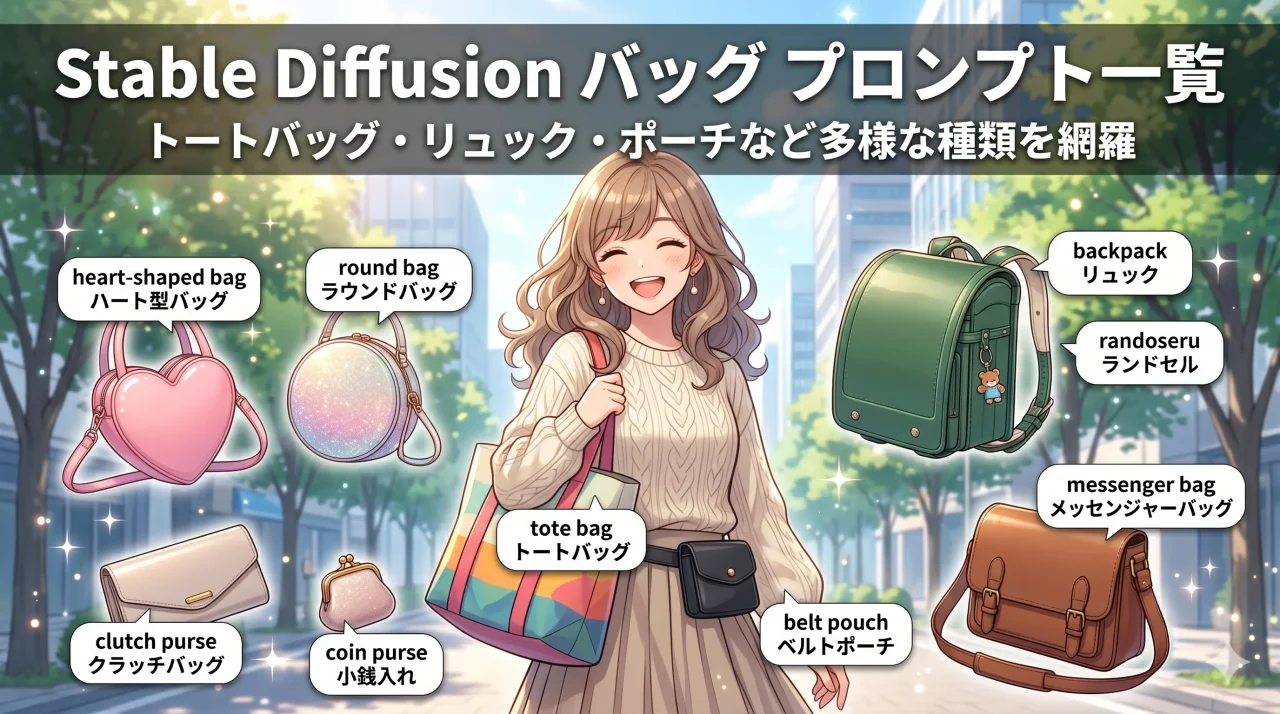 Stable Diffusionのバッグプロンプト一覧｜トートバッグ・リュック・ポーチなど【画像付き】