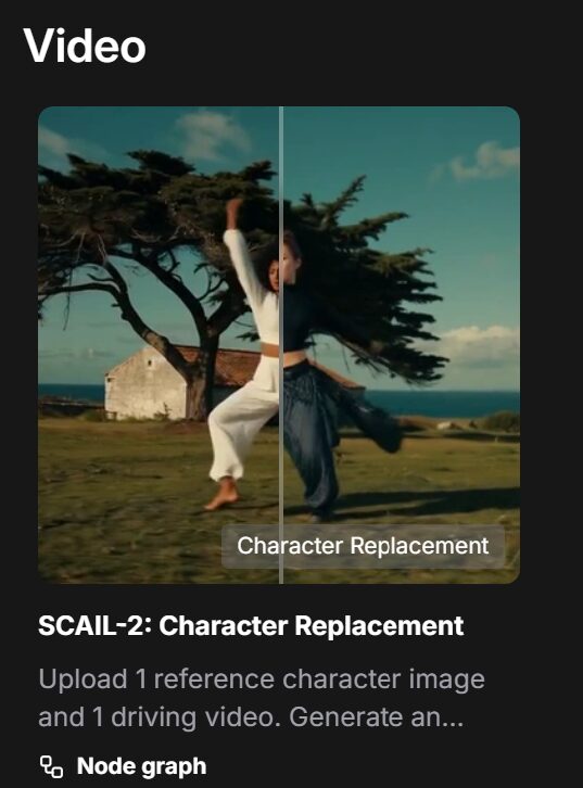 ComfyUIのテンプレートからSCAIL-2: Character Replacementを選ぶ