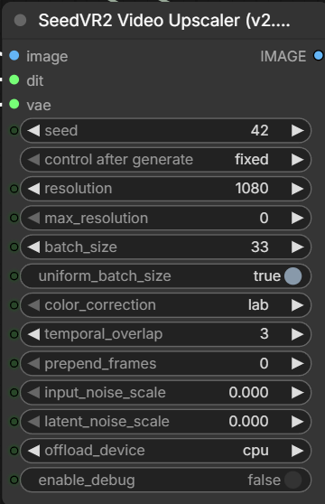 SeedVR2 Video Upscalerノードの設定画面