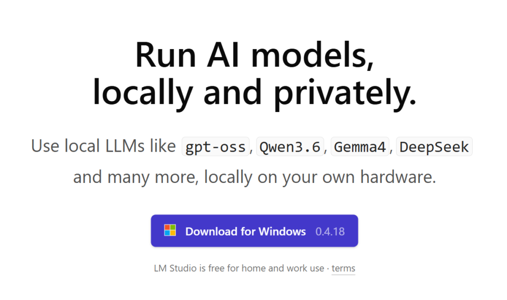 LM Studio公式サイトのダウンロードページ