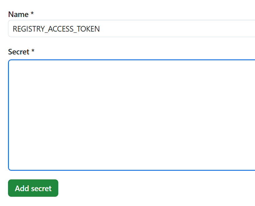 REGISTRY_ACCESS_TOKENという名前でAPIキーを登録する画面