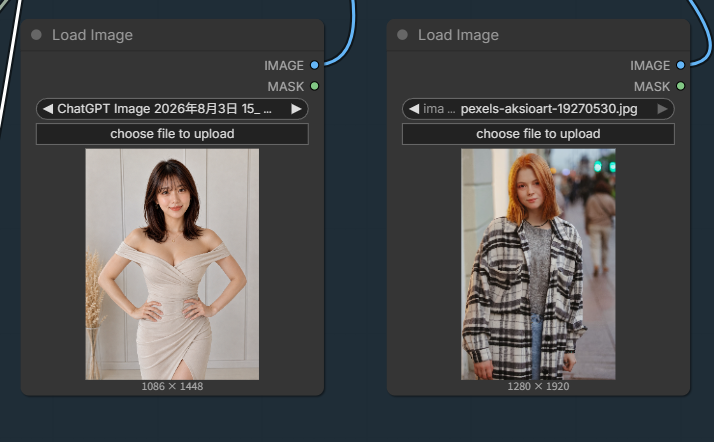 R2Vで被写体画像と服装参照画像を読み込んだ画面