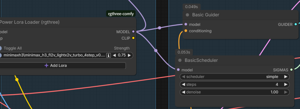 LoRAの出力をBasic Guider・BasicSchedulerへ繋いだワークフロー