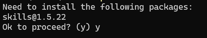 skillsパッケージのインストール確認でyを入力したPowerShellの画面