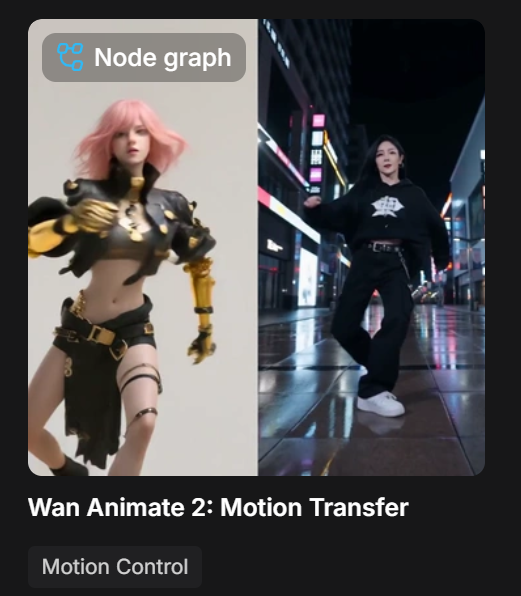 ComfyUI Browse TemplatesのWan Animate 2 Motion Transferテンプレート