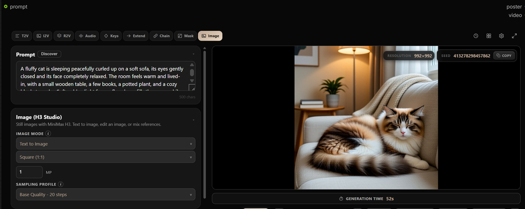 ImageモードのText to Imageで猫を生成した画面