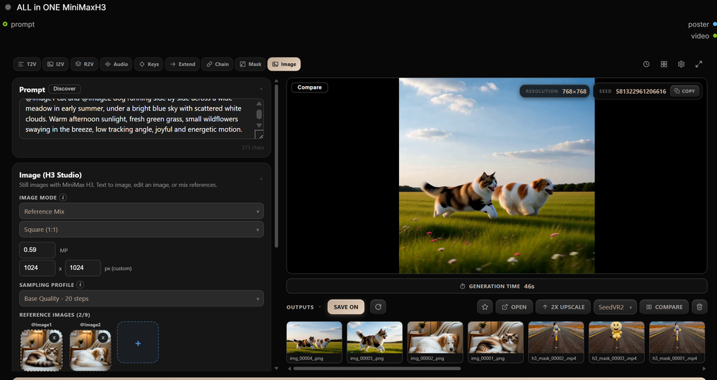 ImageモードのReference Mixで猫と犬を生成した画面