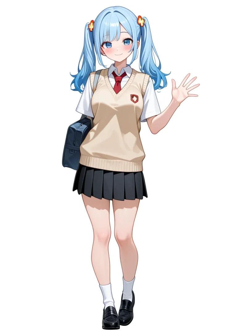 TIPOv2-1B-A200M（GGUF）で生成した制服姿の女の子