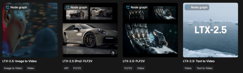 ComfyUIのテンプレート一覧に並ぶLTX-2.5のImage to Video・FLF2V・Text to Videoのworkflow