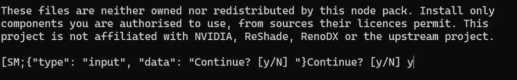 install_runtime.pyのライセンス確認でContinue? [y/N]にyを入力したコマンドプロンプト