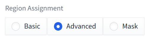 Region AssignmentでAdvancedモードを選択した画面