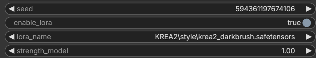 Krea 2のLoRAを有効にしてファイルと強度を設定する画面