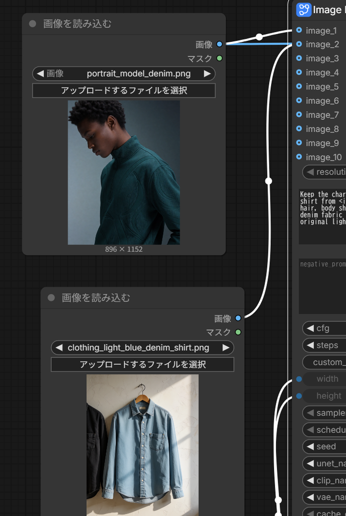 編集したい画像と参照画像を読み込むノード